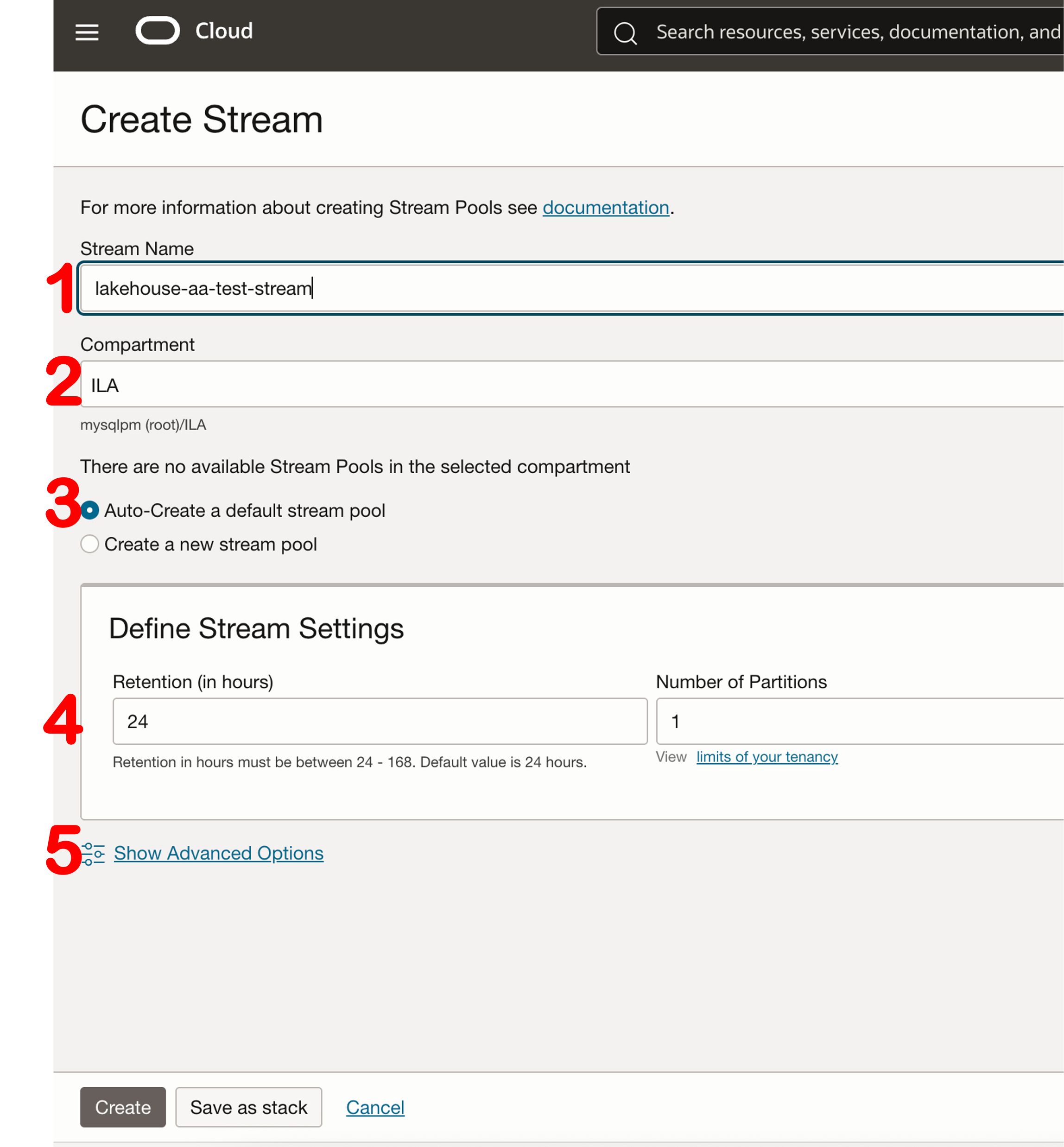 Steps to create a stream