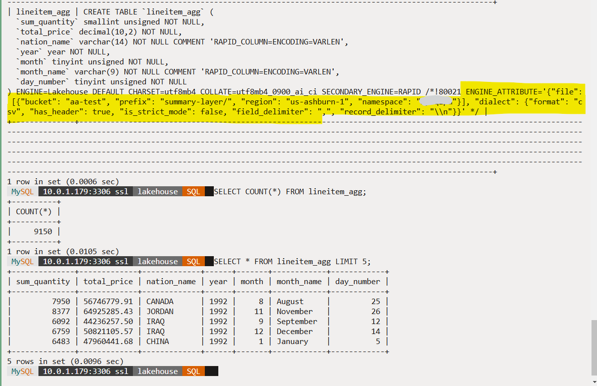 Using HeatWave Lakehouse to load the exported results into a summary table