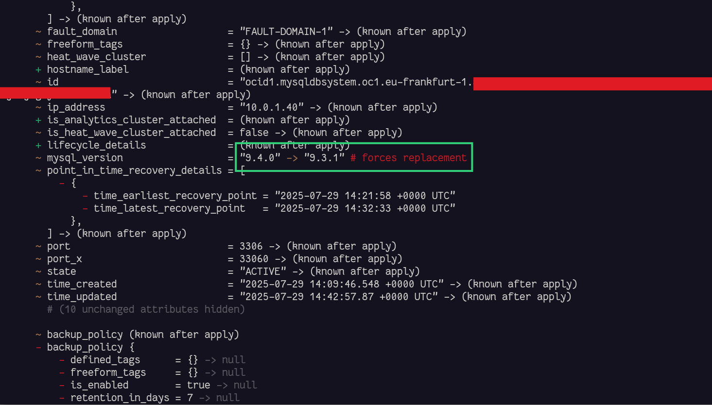 MySQL HeatWave Upgrade and Terraform