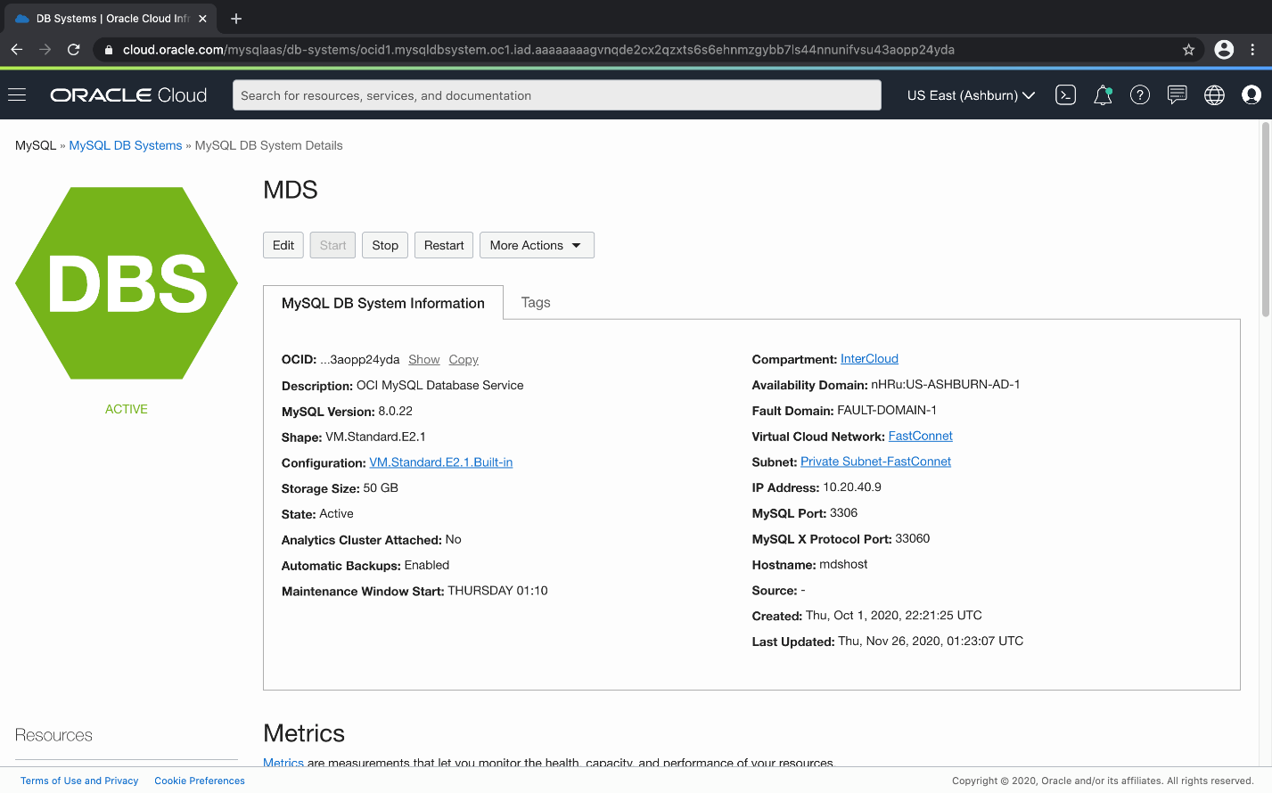 OCI MySQL Database Service