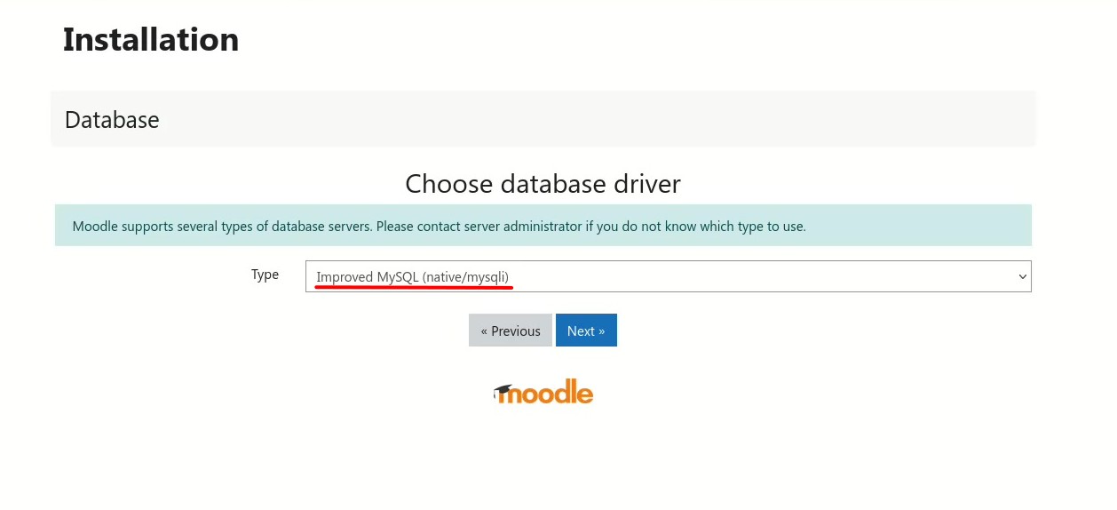 Moodle Installation  - part 2 - Database Driver