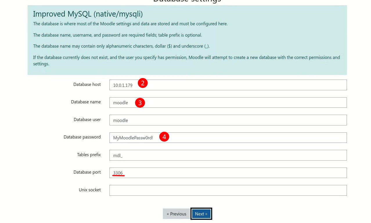 Moodle Installation  - part 2 - Database Settings