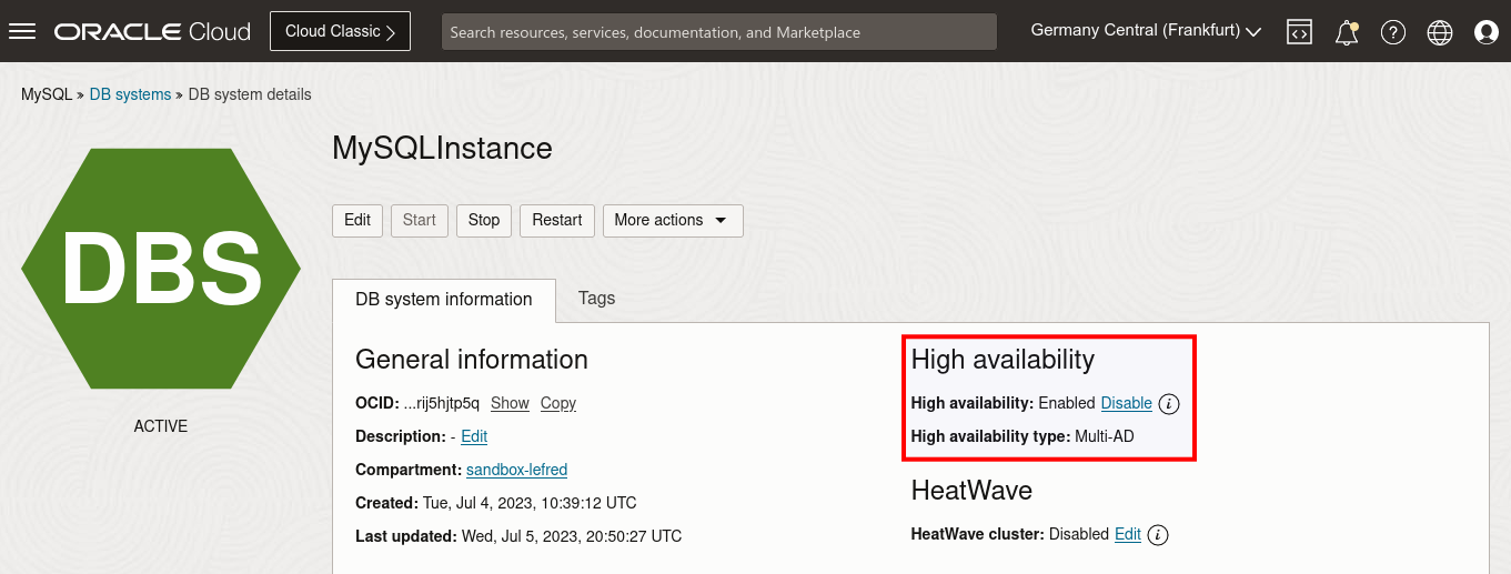 MySQL HeatWave - HA enabled