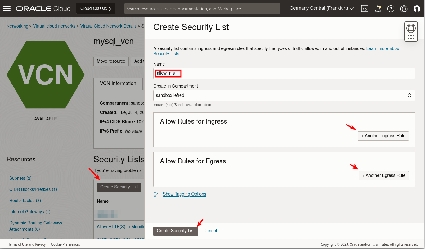 Security List Creation - Allow NFS