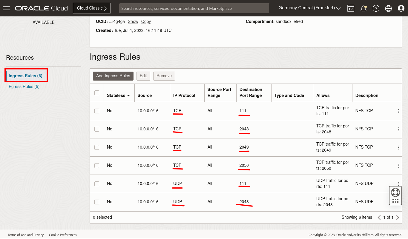 Ingress Rules for NFS