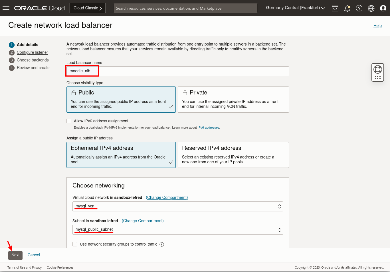 Create Network Load Balancer - Wizard