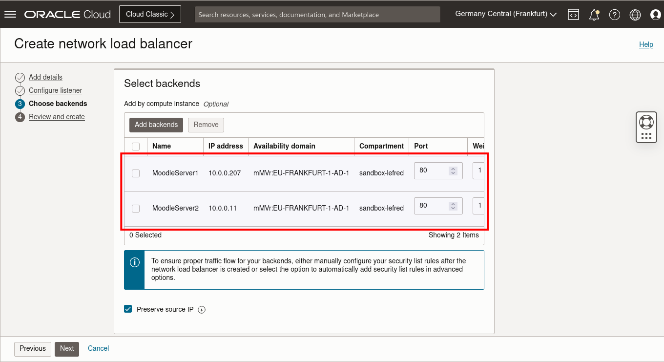 Network Load Balancer - Selected Backends