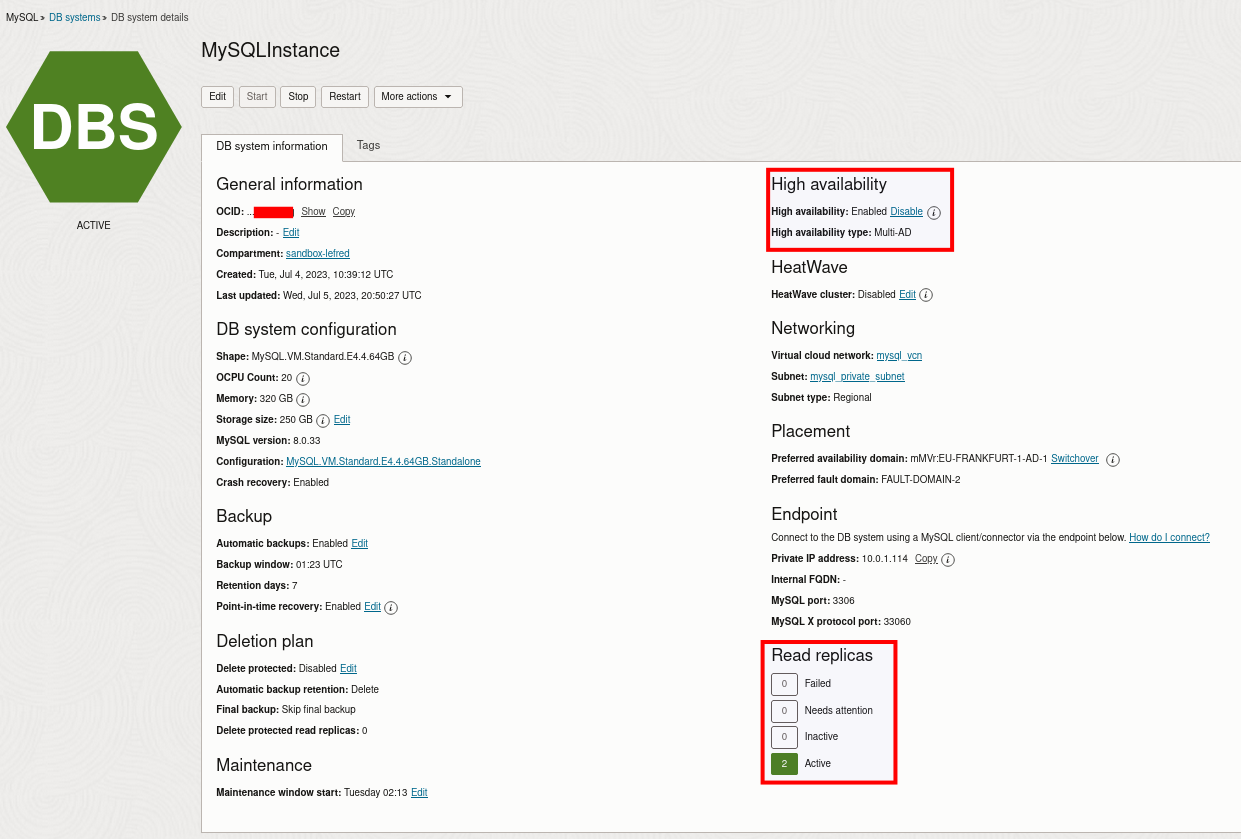 MySQL HeatWave Instance Information