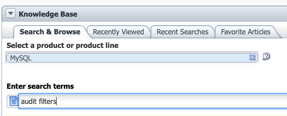 My Oracle Support Knowledge Base MySQL audit filters