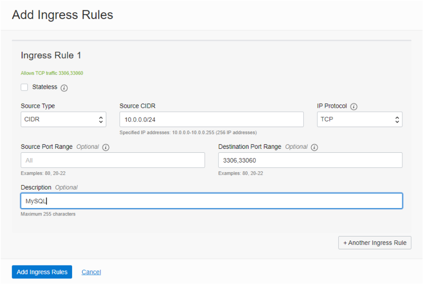 Ingress Rules for MySQL