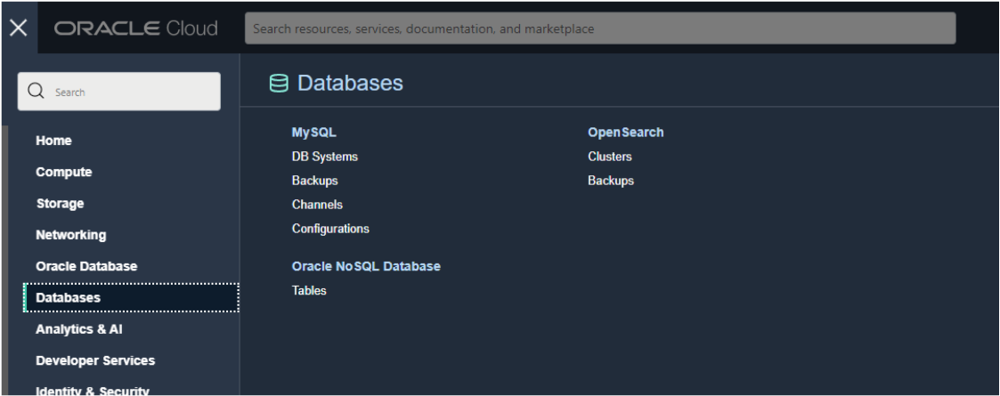 Databases in left column