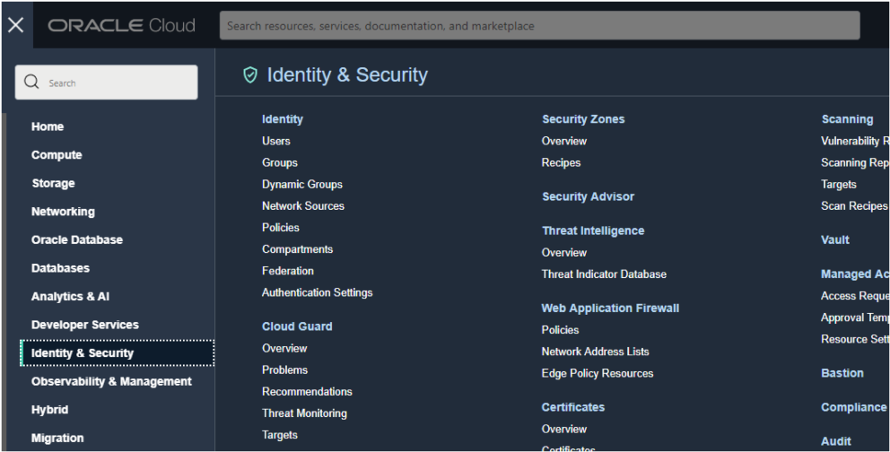 Identity & Security left column