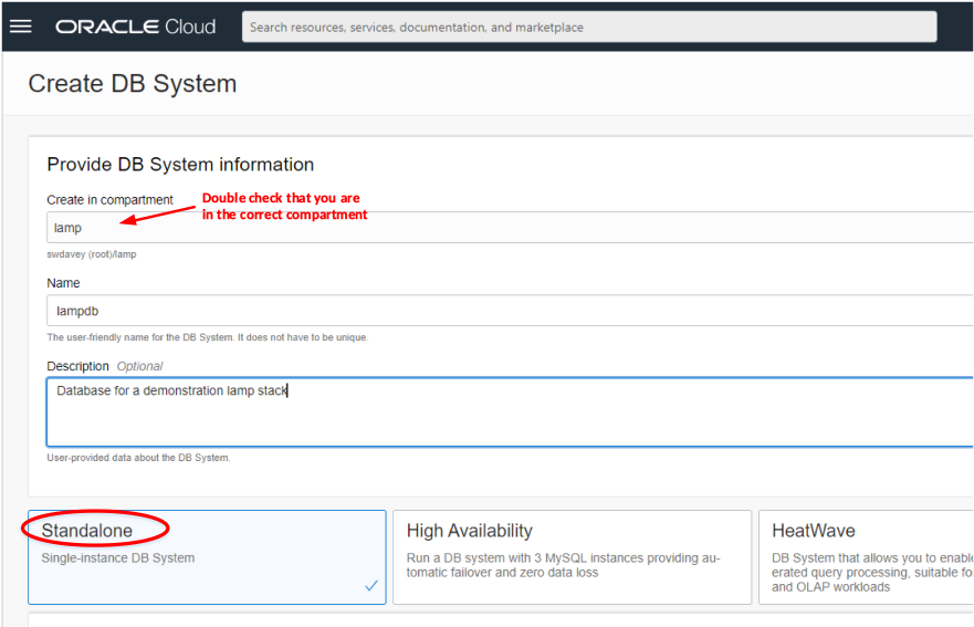 Double check that you are in the correct compartment (lamp), Standalone circled in Red