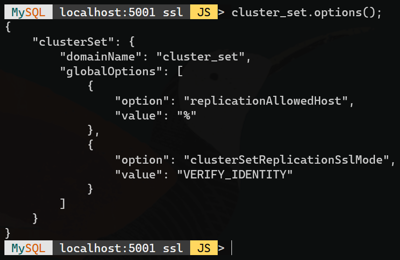 MySQL AdminAPI SSL ClusterSet options