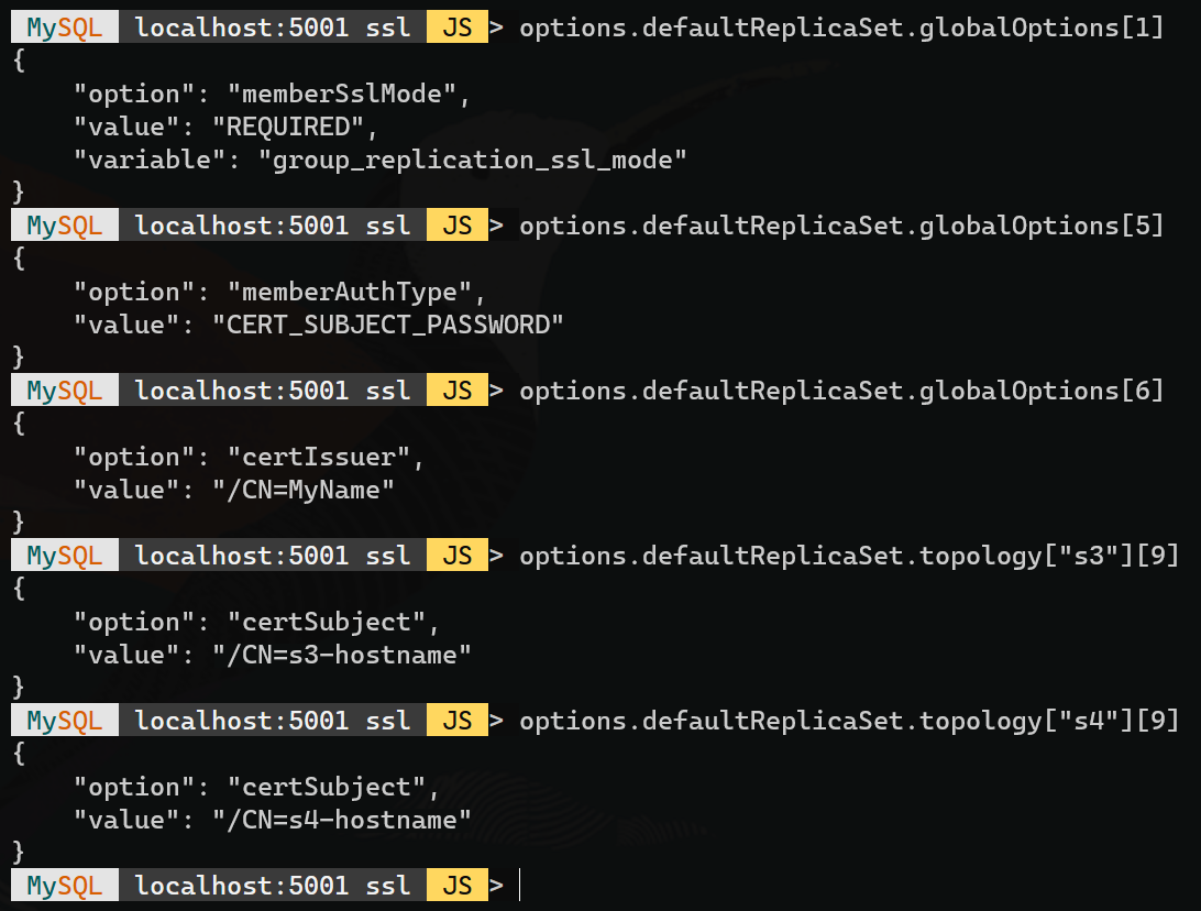 MySQL AdminAPI SSL replica cluster options