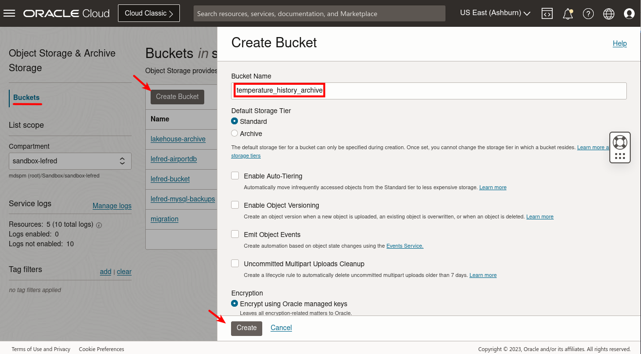 Object Storage - bucket creation