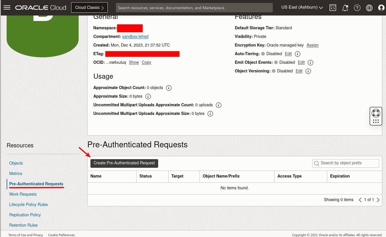 Object Storage - PAR