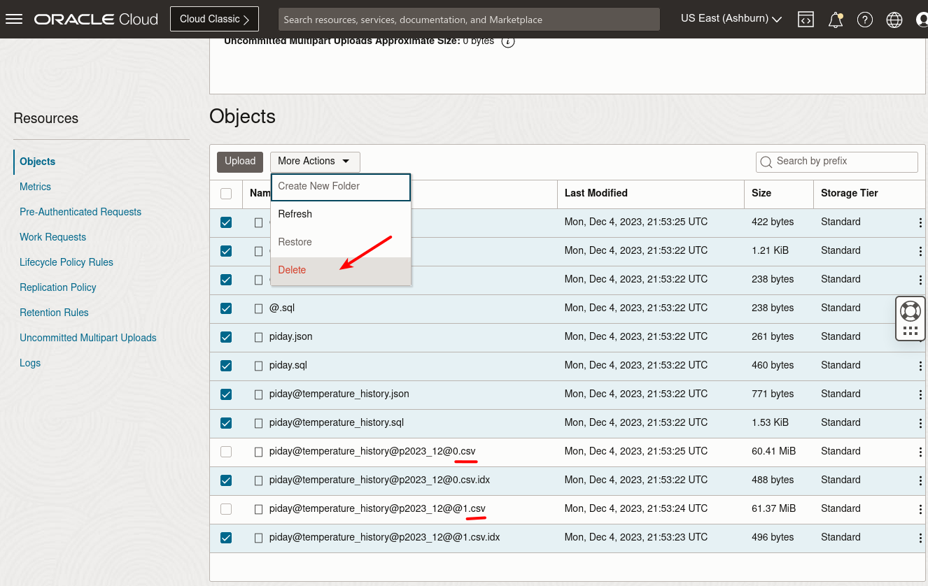 OCI Console - Objects