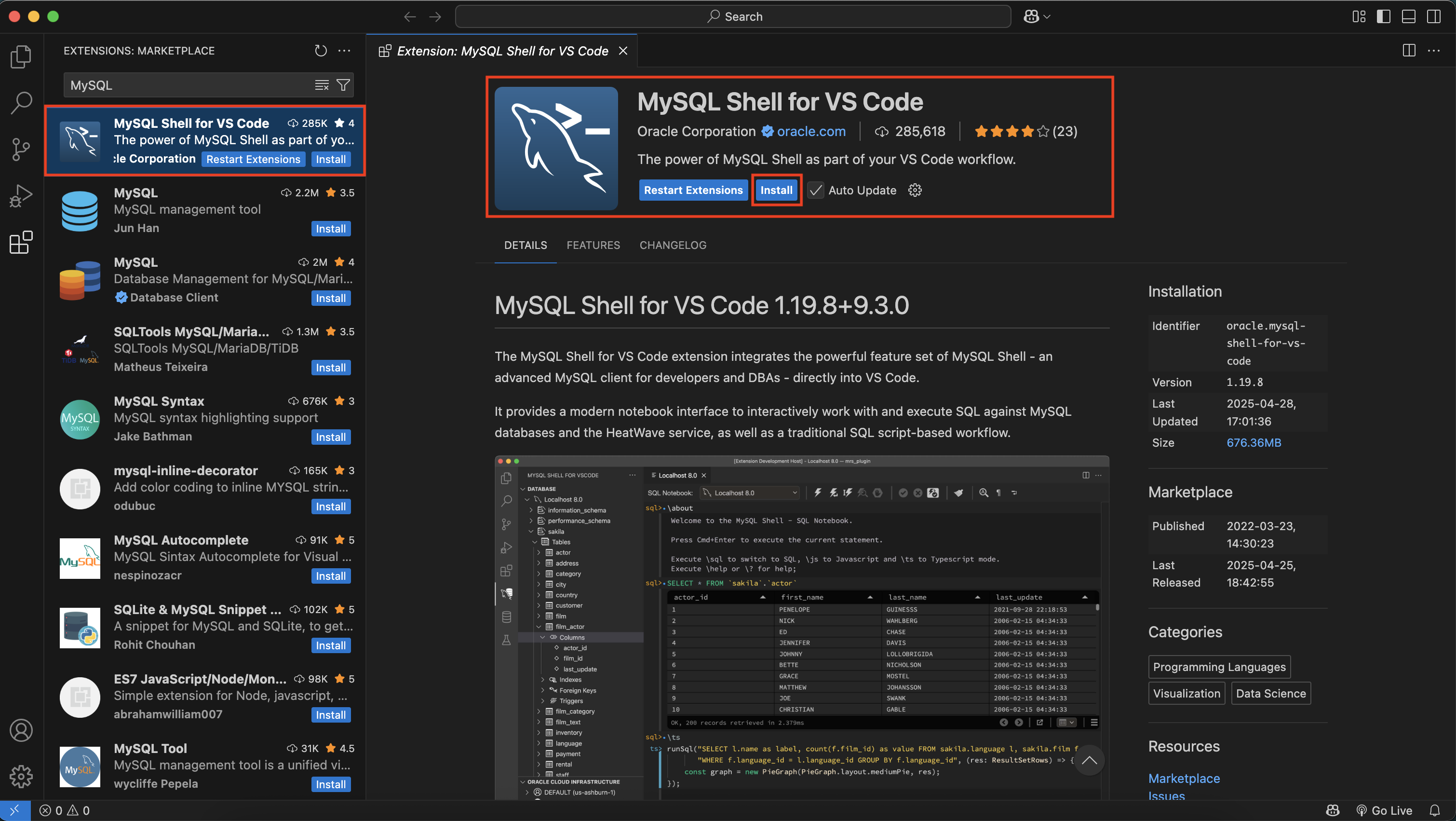 Installing MySQL Shell for VS Code