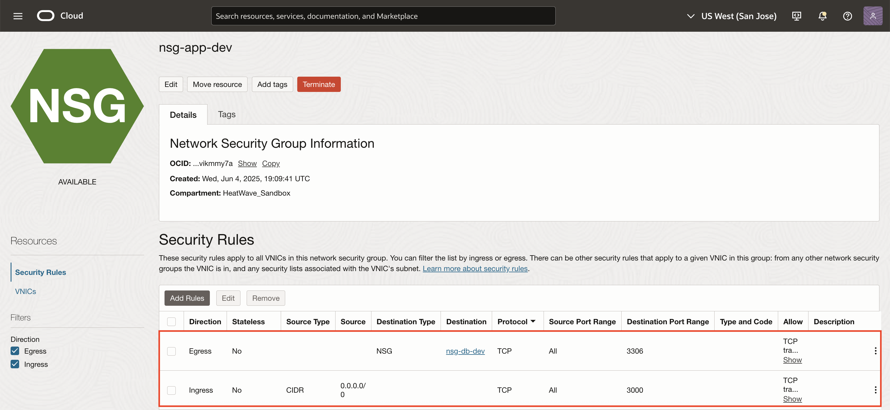 NSG rules in nsg-app-dev