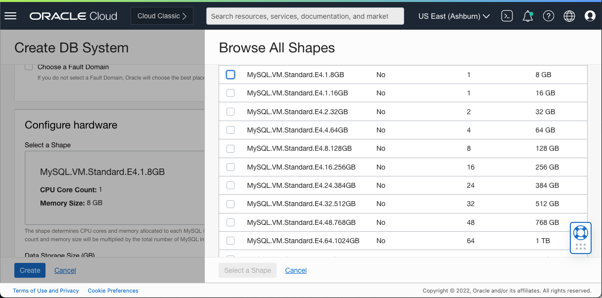Select new E4 shapes for MySQL