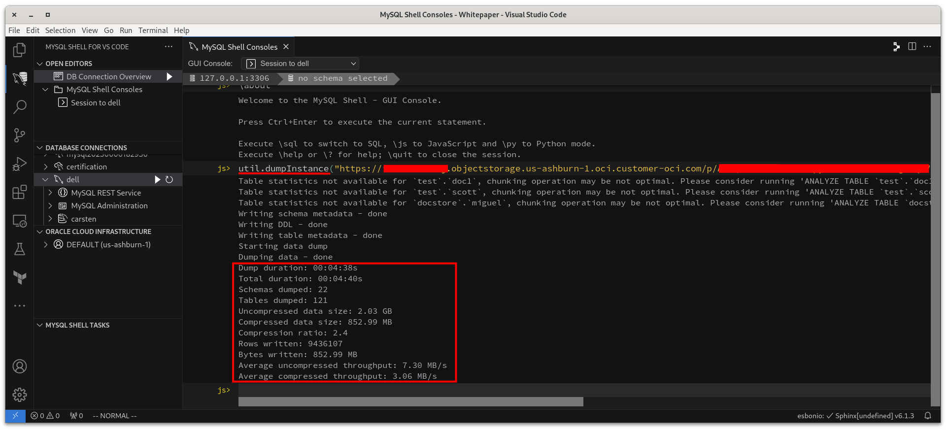 DumpInstance() in MySQL Shell for Visual Studio
