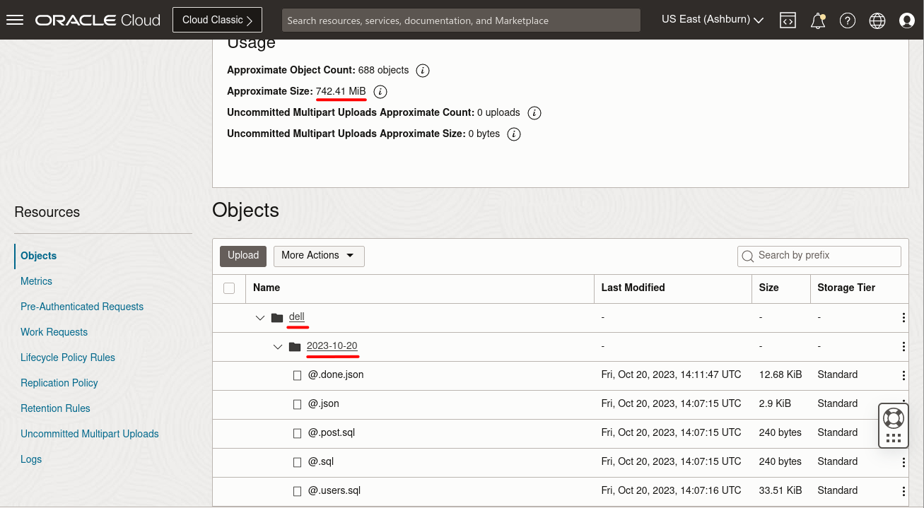 Object Storage Bucket's Content