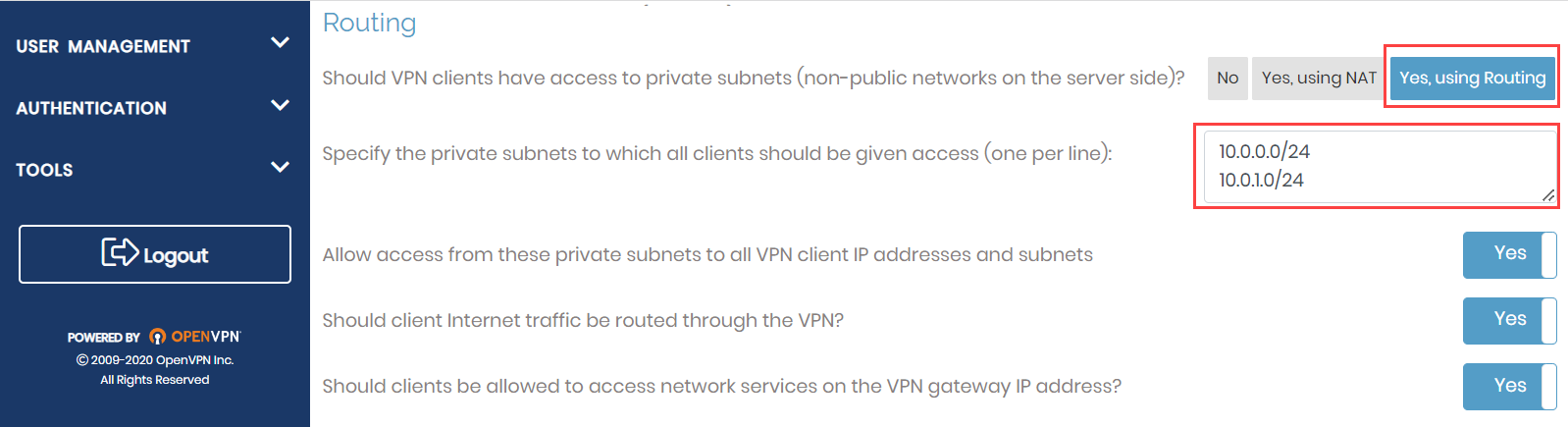 OpenVPN routing