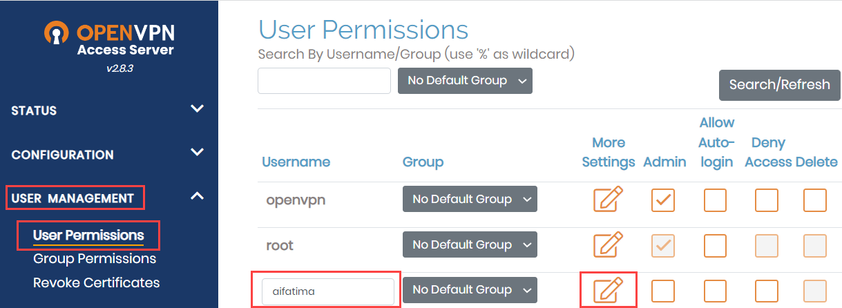 OpenVPN user permissions