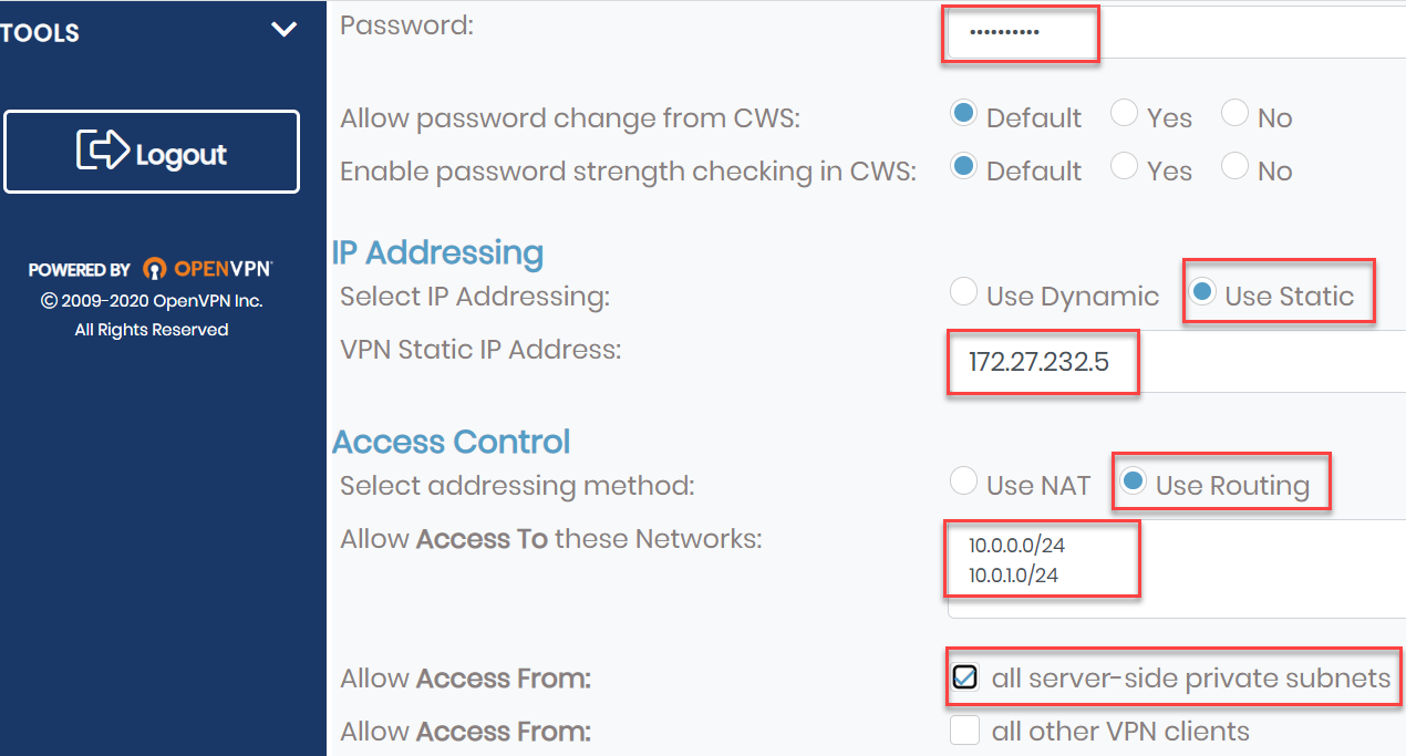 OpenVPN settings