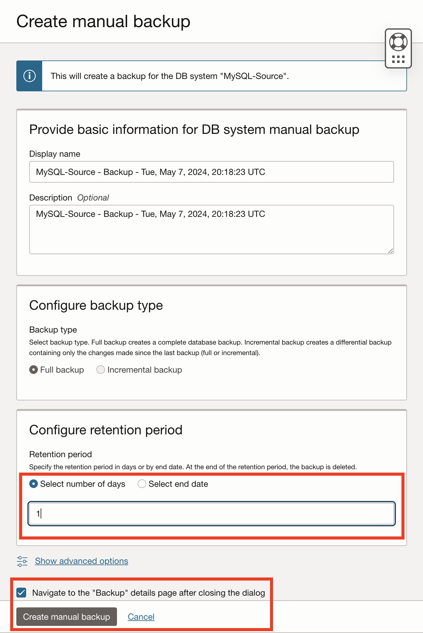 Create Manual Backup