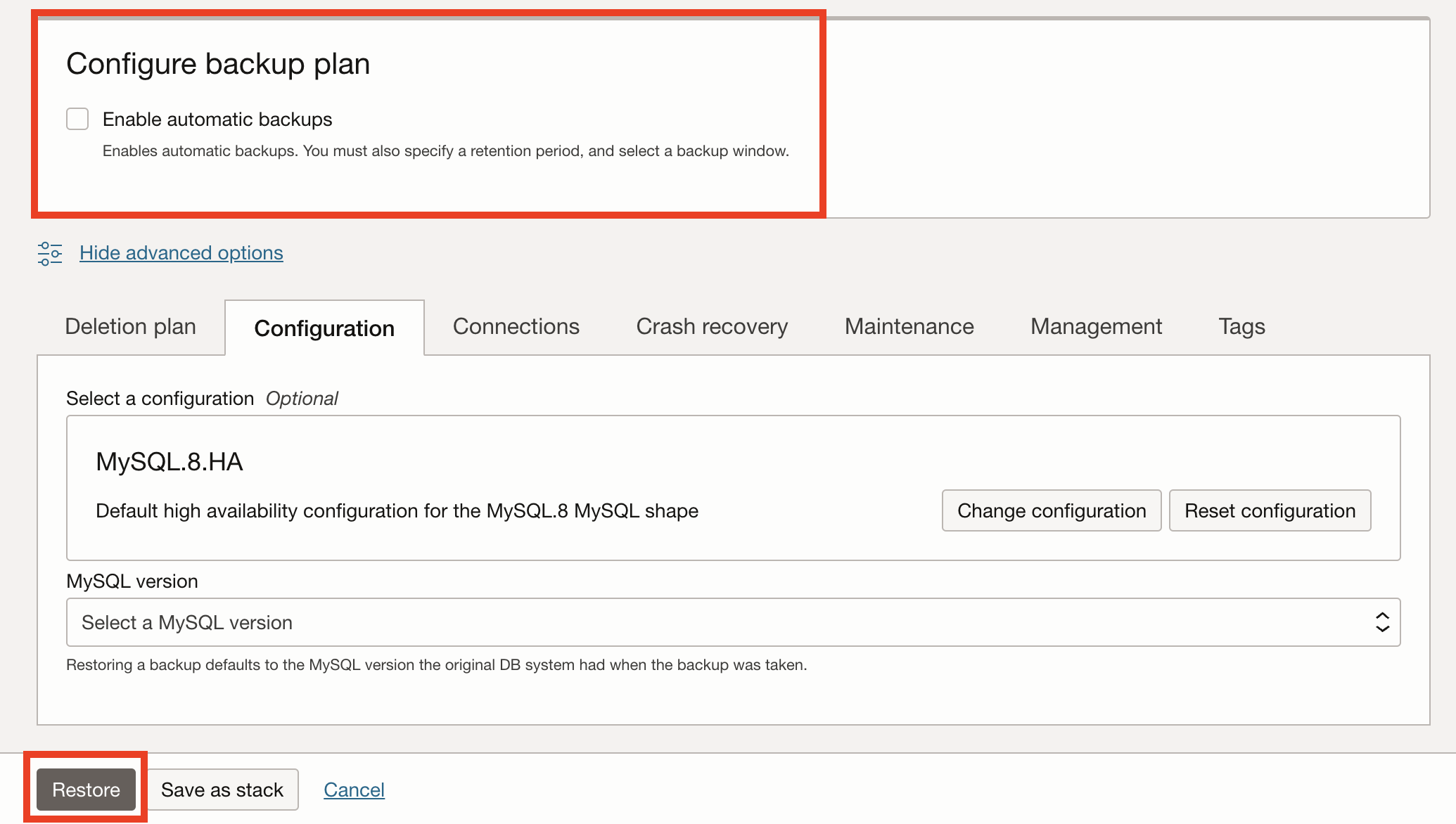 Create DB System from Backup