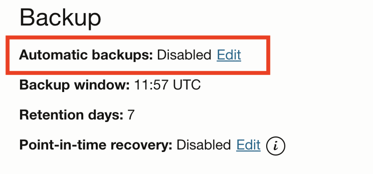 Enable Automatic Backups (DB system details)