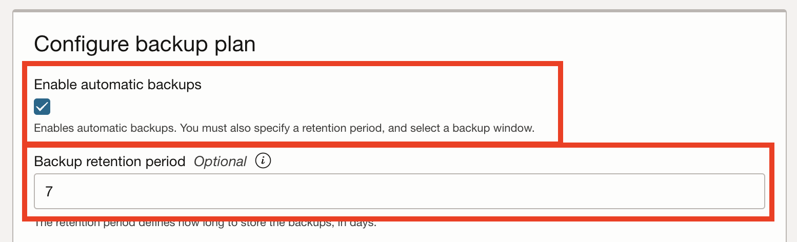 Enable Automatic Backups (DB system create)