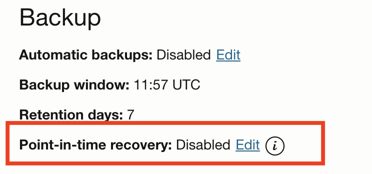 Enabling PITR (DB system details)