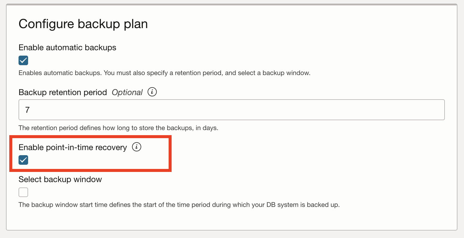 Enable PITR (DB system create)