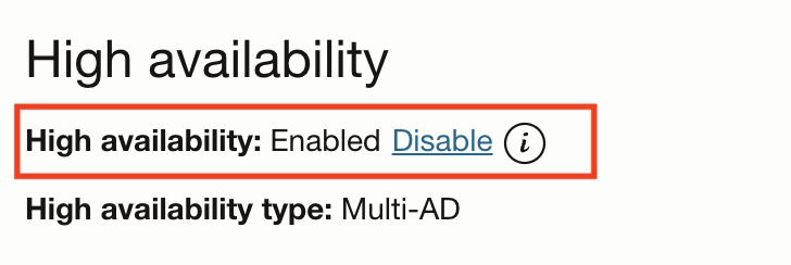 Enable High Availability (DB system details)