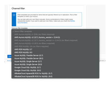 Common filter templates for replication channels