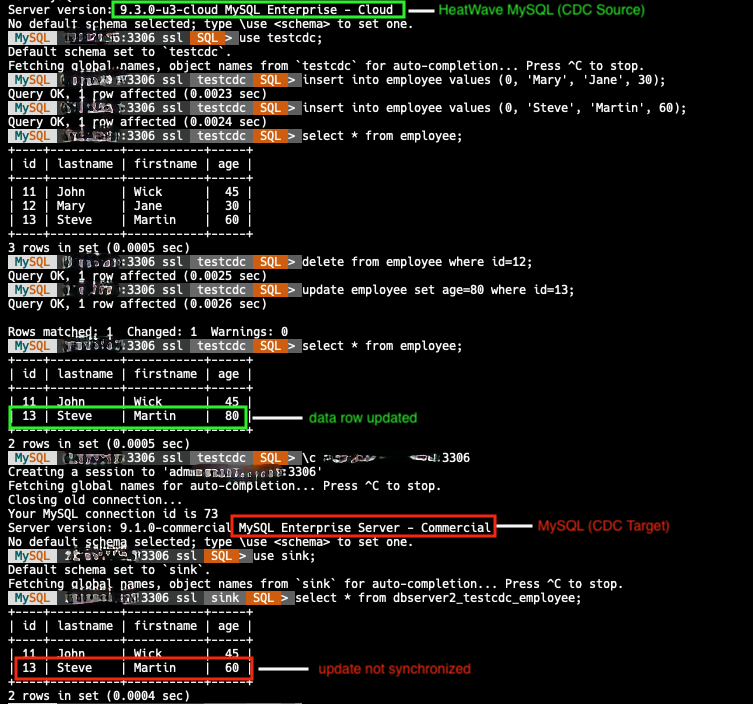 Debezium skips update events from HeatWave