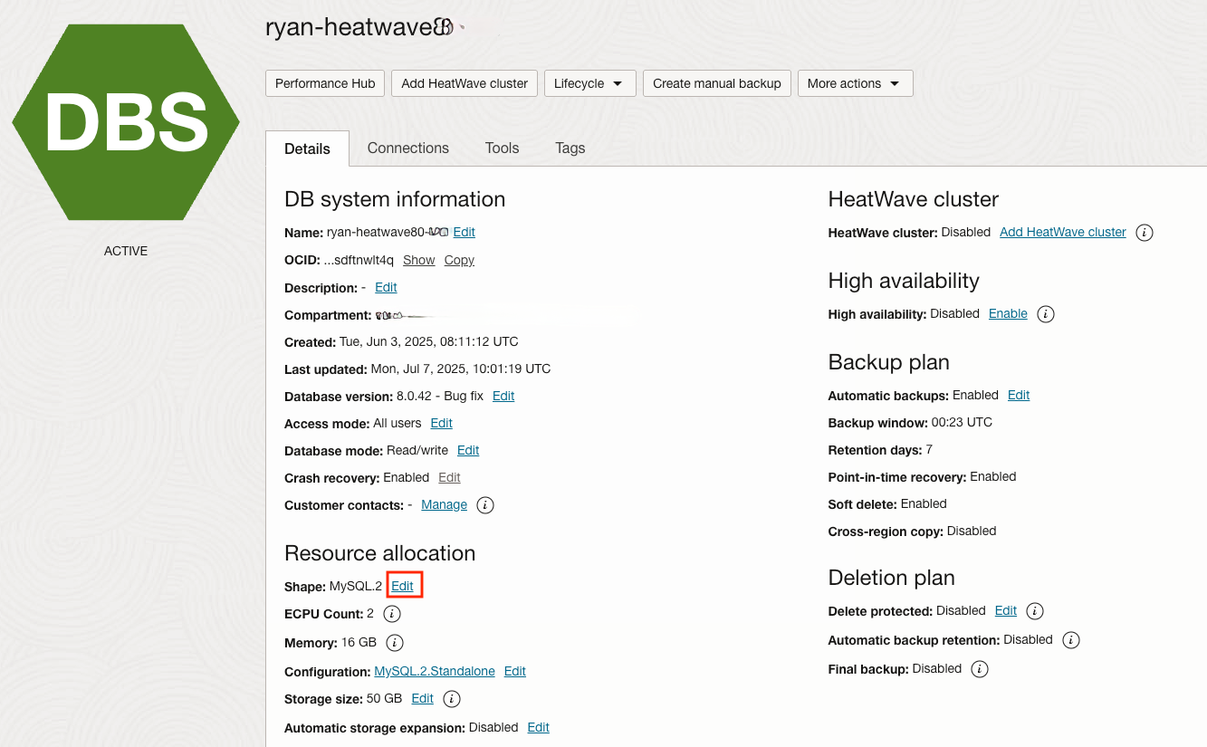 Change configuration of your MySQL DB System