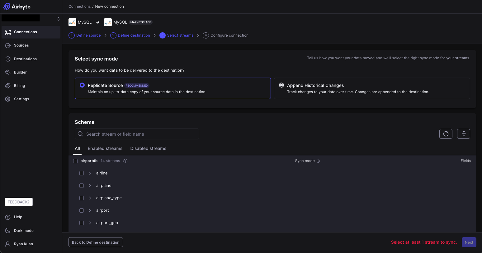 Data source seletion