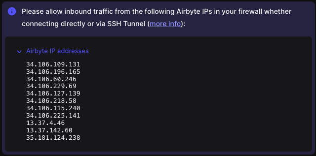 Allow list for Airbyte servers