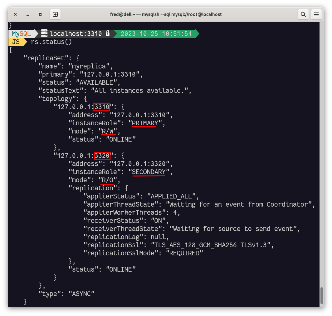 MySQL InnoDB ReplicaSet Status