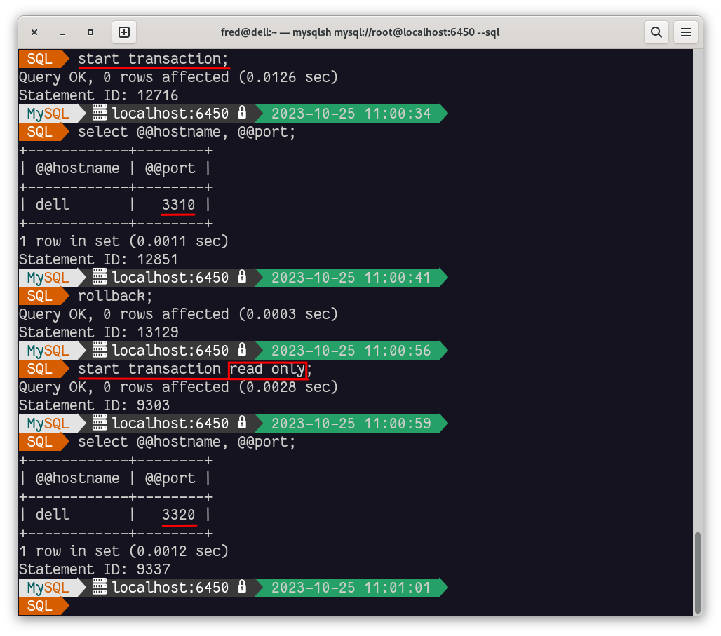 Read Only Transaction Example