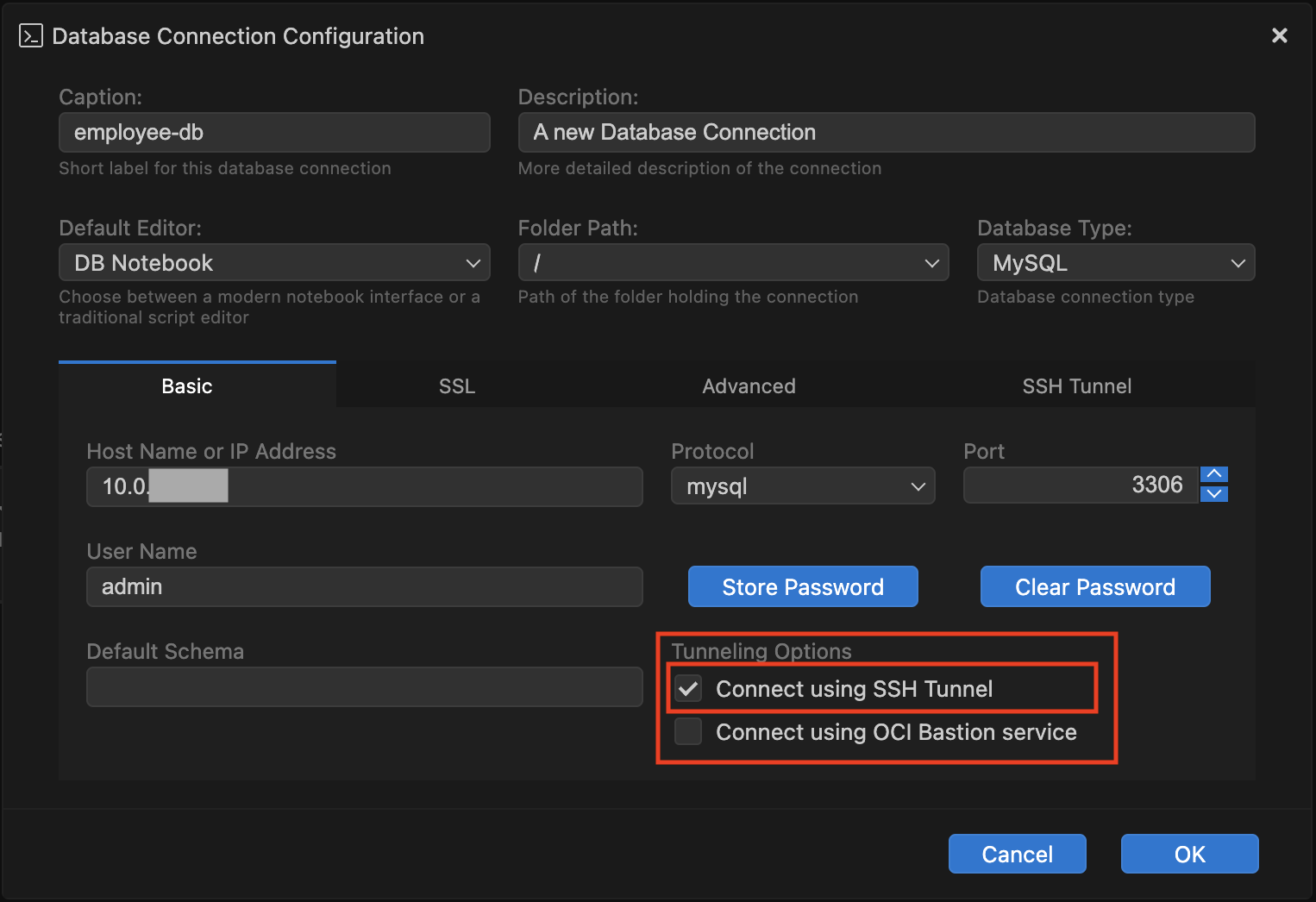 Connect using SSH Tunnel