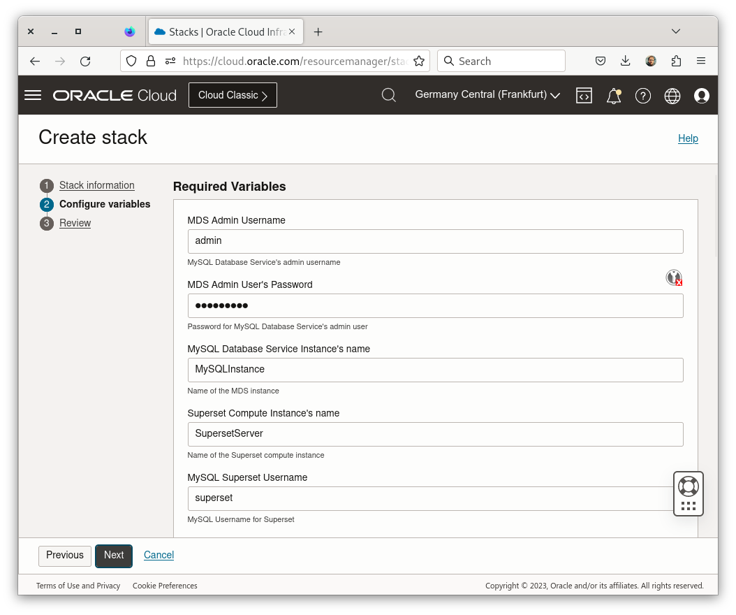 Superset - Create Stack: variables