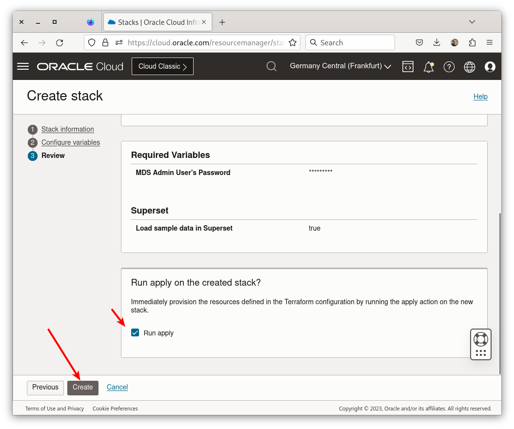 Superset - Create Stack: apply