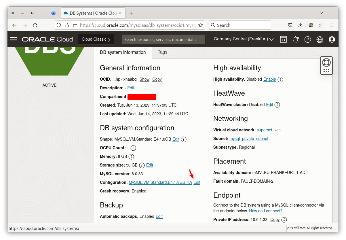 DB Instance with new configuration