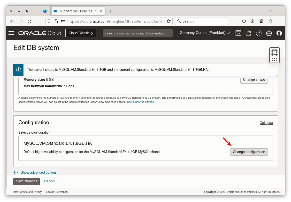 DB System - change configuration