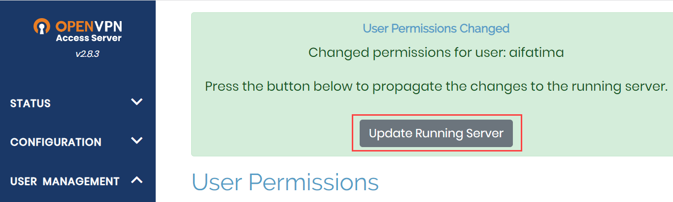 Update running server